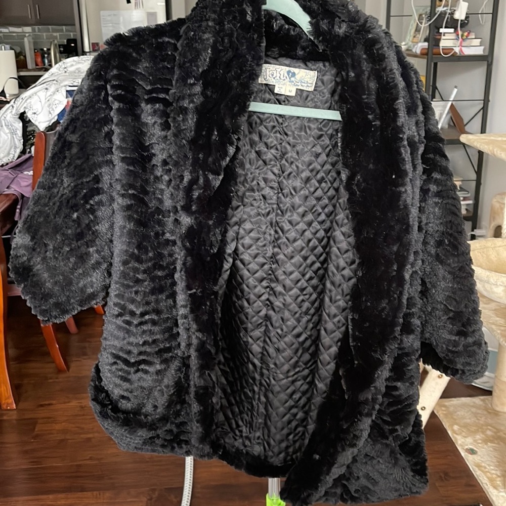 Black faux, fur shawl, cover-up, size medium